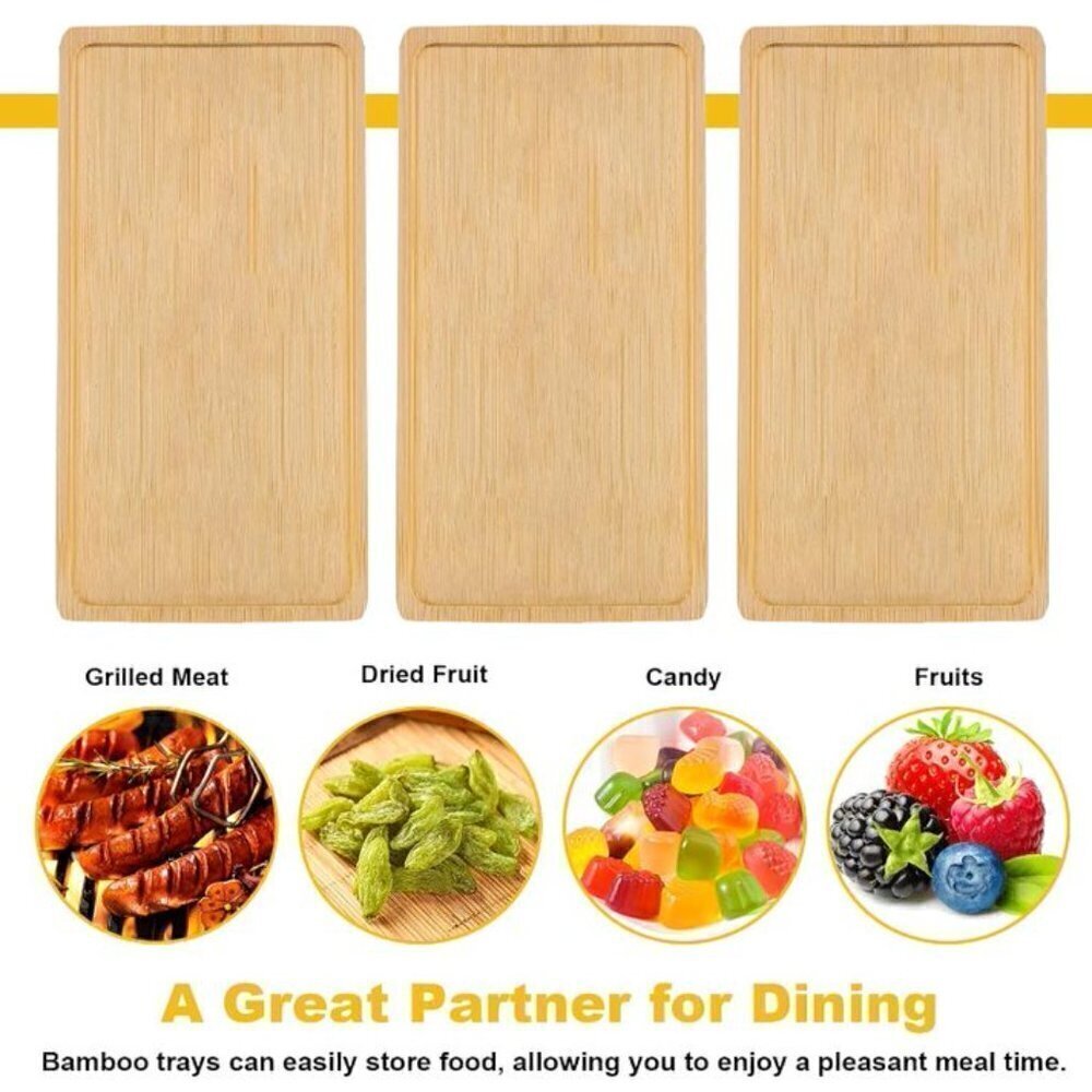 NEW BAMBOO WOOD SERVING TRAYS  FOOD SNACK SUCCULENT PLANT POT HOLDER 3 PCS